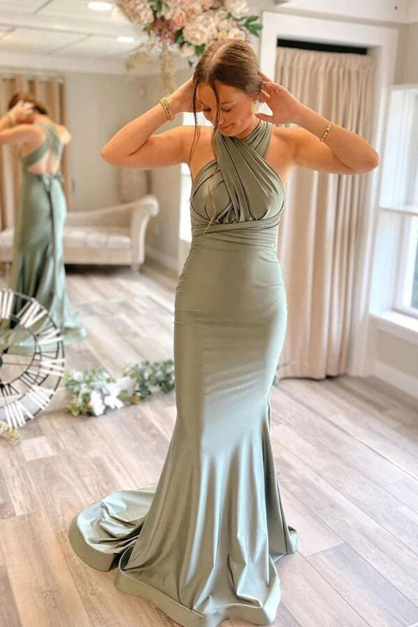 Gray Green Mermaid Sweep Train Bridesmaid Dresses PB124 | Promnova.com US14 / Custom Color Gray Green Mermaid Sweep Train Bridesmaid Dresses PB124 | Promnova.com US14 / Custom Color