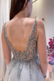 A line prom dresses | grey prom dresses | v neck prom dresses | promnova.com
