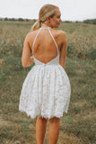 Ivory A Line Halter Backless Lace Homecoming Dresses, Short Party Dress, PH392 | homecoming dresses near me | plus size homecoming dresses | homecoming dress stores | promnova.com