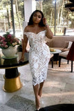 Ivory Lace Sheath Off Shoulder Short Bridesmaid Dress, Wedding Party Dress, PB156