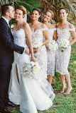 Ivory Lace Sheath Off Shoulder Short Bridesmaid Dress, Wedding Party Dress, PB156 | boho bridesmaid dresses | bridesmaid dress online | budget bridesmaid dresses | promnova.com