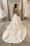 Ivory Satin A Line Lace Top Backless Wedding Dresses, Cheap Bridal Gowns, PW312 | lace wedding dresses | bridal outfits | wedding dresses online | promnova.com​