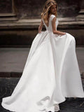 Ivory Satin A Line Princess Wedding Dresses With Pockets, Bridal Gown, PW285 | wedding dresses online | wedding gowns | wedding dresses stores | promnova.com​