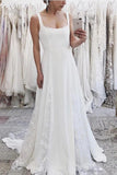 Ivory Satin A Line Wedding Dresses With Lace Appliques, Bridal Gown, PW327 | simple wedding dresses | bridal outfits | wedding gowns | promnova.com