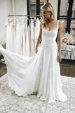 Ivory Satin A Line Wedding Dresses With Lace Appliques, Bridal Gown, PW327