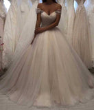 Ivory Tulle A Line Off Shoulder Beaded Wedding Dresses, Bridal Gowns, PW289 | sexy wedding dress | plus size wedding dress | beach wedding dress | promnova.com​