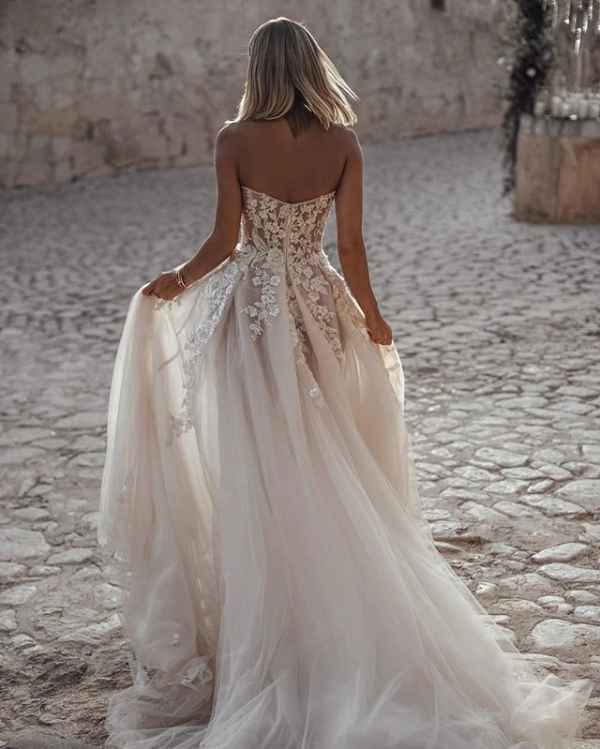 Tulle A Line Sweetheart Wedding Dress With Appliques PW253 Promnova