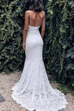 Lace Mermaid V Neck Spaghetti Straps Wedding Dresses With Sweep Train, PW318 | v neck wedding dresses | wedding dresses stores | wedding gowns | promnova.com