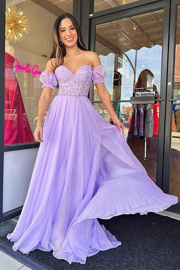 Lavender A Line Chiffon Sweetheart Lace Prom Dresses, PL545 | Promnova Lavender A Line Chiffon Sweetheart Lace Prom Dresses, PL545 | Promnova