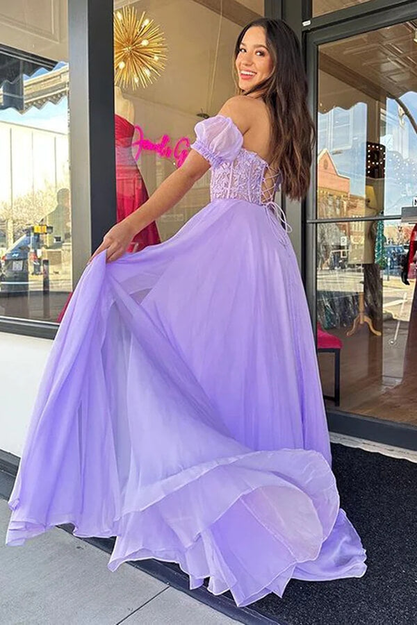 Lavender A Line Chiffon Sweetheart Lace Prom Dresses, PL545 | Promnova Lavender A Line Chiffon Sweetheart Lace Prom Dresses, PL545 | Promnova