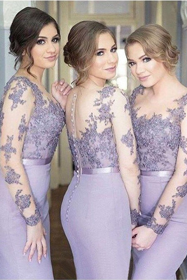Lavender Long Sleeves Lace Bridesmaid Dresses, PB176 | promnova.com US2 / Custom Color