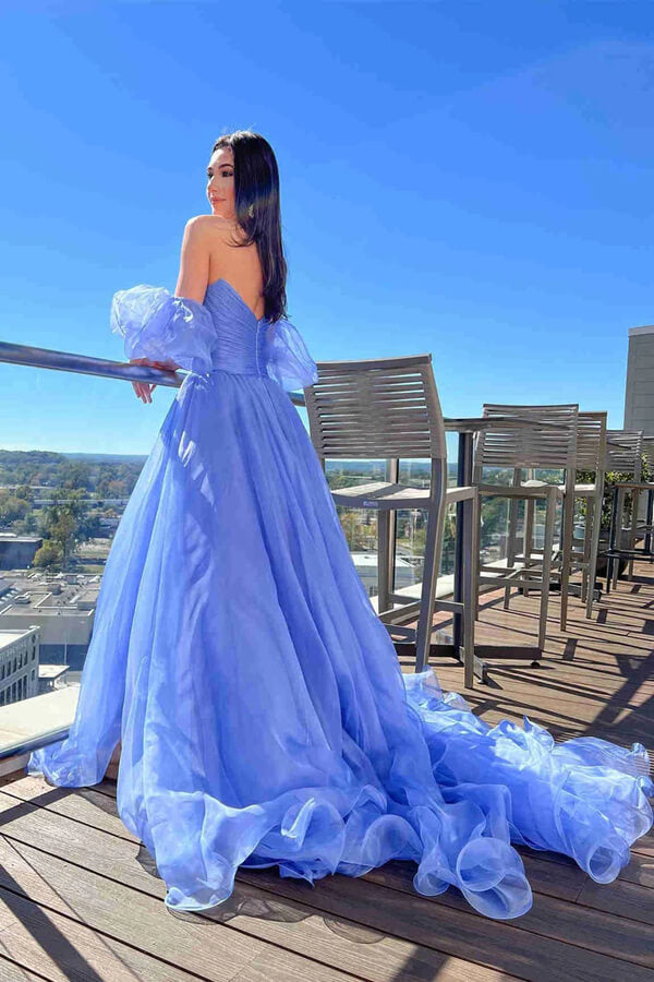 Lavender Organza A Line Puff Sleeves Prom Dresses, PL557 Lavender Organza A Line Puff Sleeves Prom Dresses, PL557