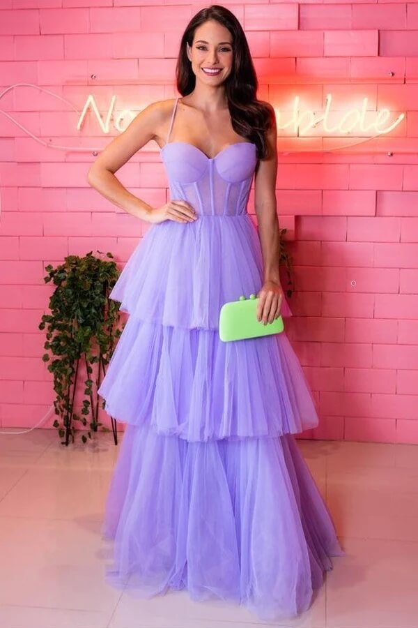 Lavender A Line Sweetheart Layered Skirt Prom Dresses PL534 | Promnova US2 / As Picture