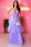Lavender Tulle A Line Sweetheart Layered Skirt Long Prom Dresses, PL534