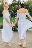 Light Blue Chiffon A Line Off-the-Shoulder Pleated Lace Bridesmaid Dresses, PB138 | short bridesmaid dresses | cheap bridesmaid dresses | wedding party dresses | promnova.com