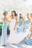 Light Blue Satin Sheath Halter Long Bridesmaid Dresses, Wedding Party Dress, PB148