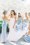 Light Blue Satin Sheath Halter Long Bridesmaid Dresses, Wedding Party Dress, PB148 | simple bridesmaid dresses | wedding guest dresses | maid of honor's dresses | promnova.com