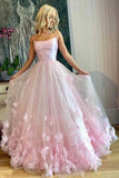​Light Pink A Line Spaghetti Straps 3D Flowers Prom Dresses, Evening Gown, PL440 | tulle prom dresses | pink prom dresses | long formal dresses | promnova.com​