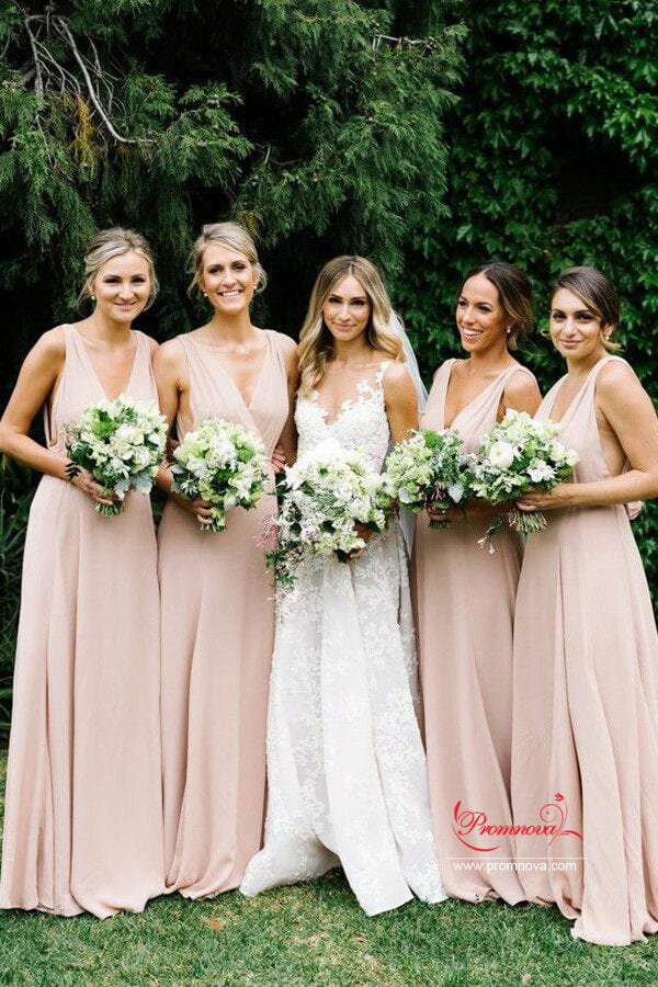 Light Pink Chiffon A Line V Neck Bridesmaid Dress PB169 – Promnova