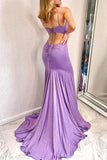 Lilac Mermaid V Neck Spaghetti Straps Long Prom Dresses With Side Slit, PL457 | cheap prom dresses | long formal dresses | evening gown | promnova.com