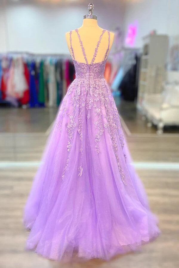 Lilac Appliques A-Line V Neck Long Formal Dress Prom Dress TP1150 US8 / Custom Color Lilac Appliques A-Line V Neck Long Formal Dress Prom Dress TP1150 US8 / Custom Color