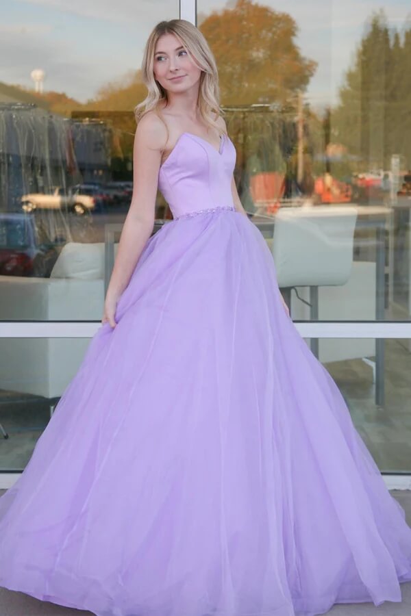 Lilac Tulle Ball Gown Sweetheart Simple Prom Dresses PL516 | Promnova