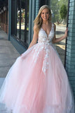 Mint Green Tulle A Line V Neck Prom Dresses with Lace, Evening Dress PL409