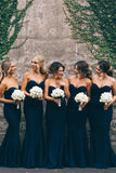 Navy Blue Mermaid Stretchy Satin Sweetheart Long Bridesmaid Dresses, PB150 | cheap bridesmaid dresses | budget bridesmaid dresses | wedding party dresses | promnova.com
