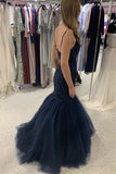 Navy Blue Tulle Mermaid Lace Appliques Prom Dresses, Long Formal Dress, PL520 |  Tulle prom dresses | lace prom dresses | evening gown | promnova.com