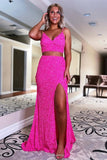 Orange Sequins Mermaid Two Pieces Long Prom Dresses, Evening Gowns, PL485 | pink prom dresses | evening gowns | evening dresses | long formal dresses | promnova.com