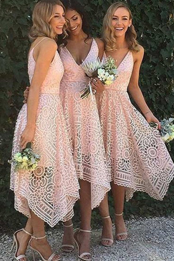 open lace back dress Sexy Light Pink One-shoulder Lace Mermaid Side-slit Long Bridesmaid Dr –  AlineBridal
