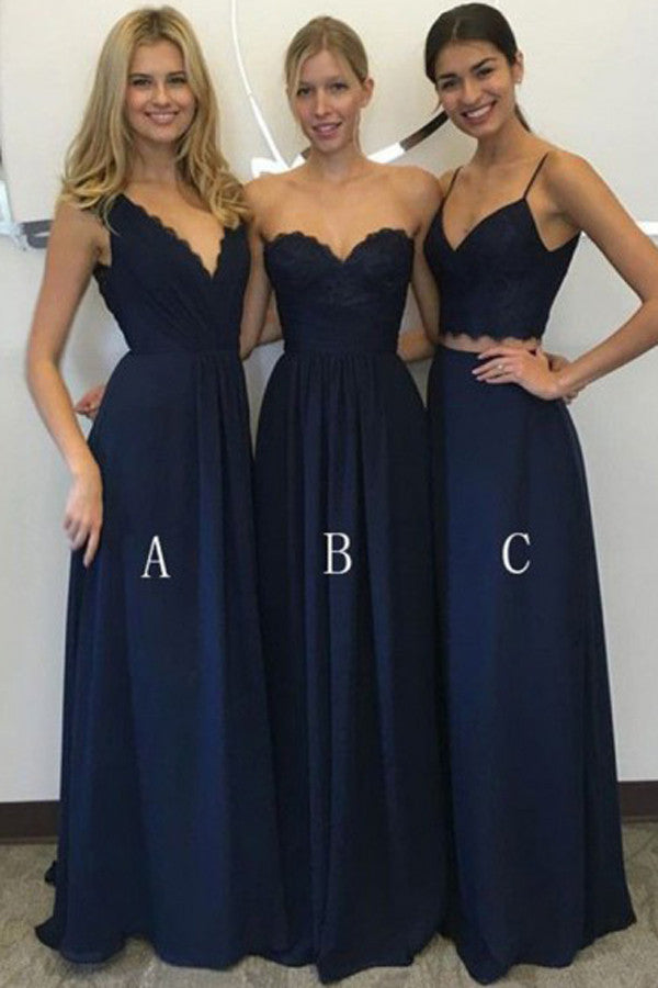 Navy Blue Chiffon A-Line Deep V-Neck Floor-Length Bridesmaid Dresses US14 / Picture Color-B Navy Blue Chiffon A-Line Deep V-Neck Floor-Length Bridesmaid Dresses US14 / Picture Color-B