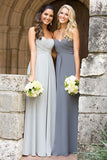 Grey A Line Sweetheart Chiffon Cheap Long Bridesmaid Dresses, PB106