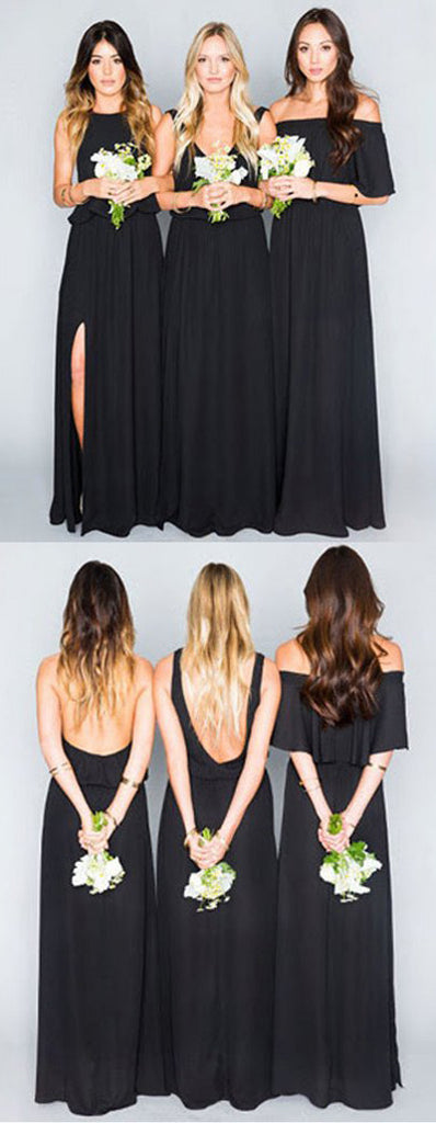 Elegant Black Chiffon Mismatched Bridesmaid Dresses,Cheap Party Dress