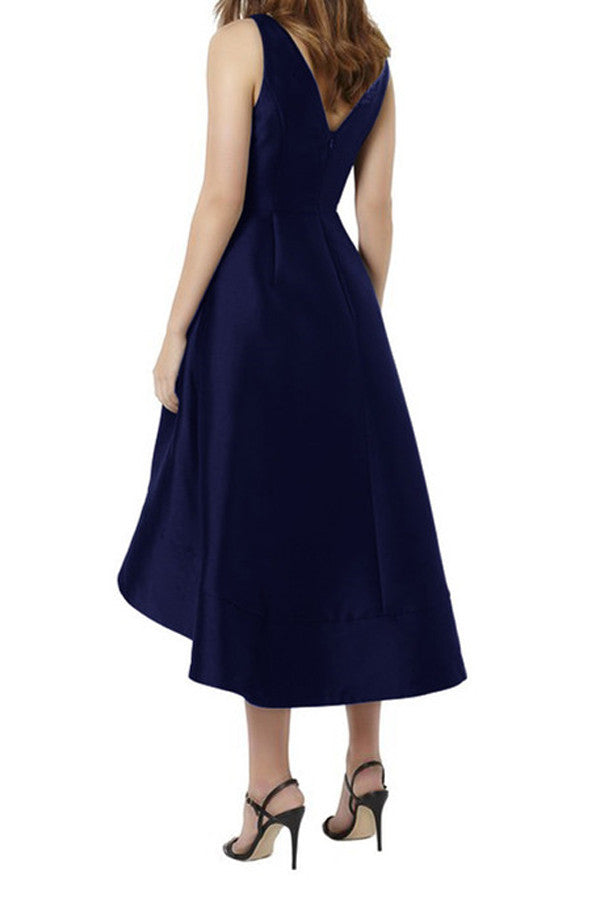 Classic Simple Short A-line Navy Blue High Low Cheap Bridesmaid Dress Promnova Classic Simple Short A-line Navy Blue High Low Cheap Bridesmaid Dress Promnova