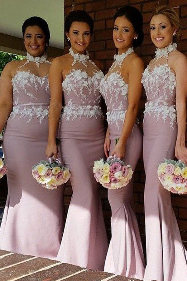 Elegant Sexy Mermaid Halter Long Cheap Wedding Party Bridesmaid Dresses,PB114