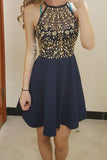 Cheap Round Neck Homecoming Dress, Cute Rhinestones Short Prom Dress, PH104