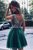 Green Homecoming Dress, Green A -line Round Neck Tulle Short Prom Dress, PH105
