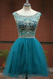 Green Homecoming Dress, Green A -line Round Neck Tulle Short Prom Dress, PH105