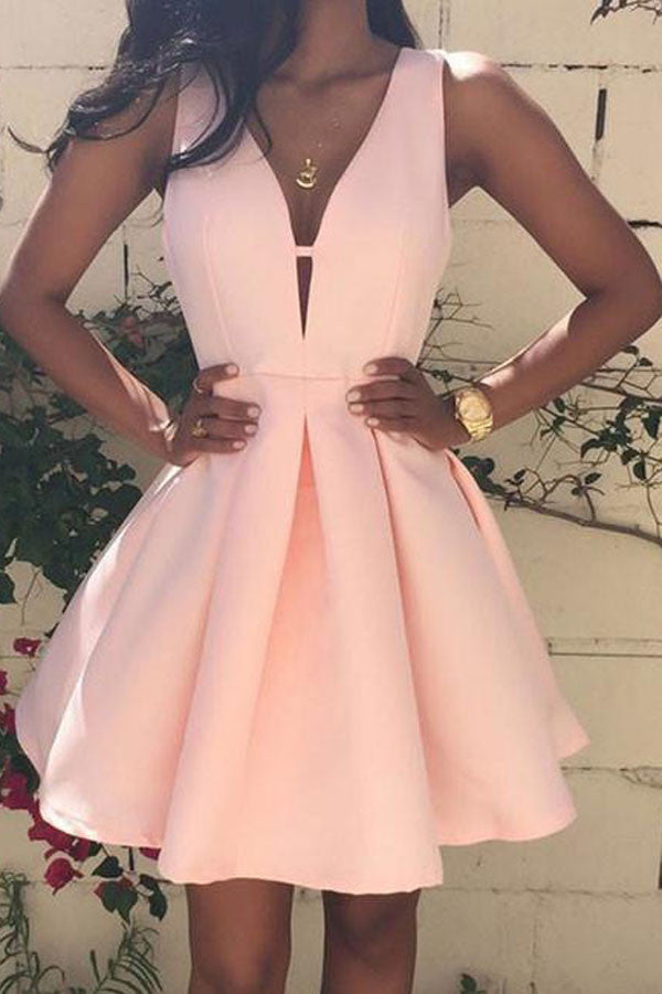 Cute Pink V Neck homecoming Dress, Cheap Short Prom Dresses for