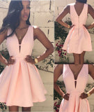 Cute Pink V Neck homecoming Dress, Short Prom Dresses for teens, PH106