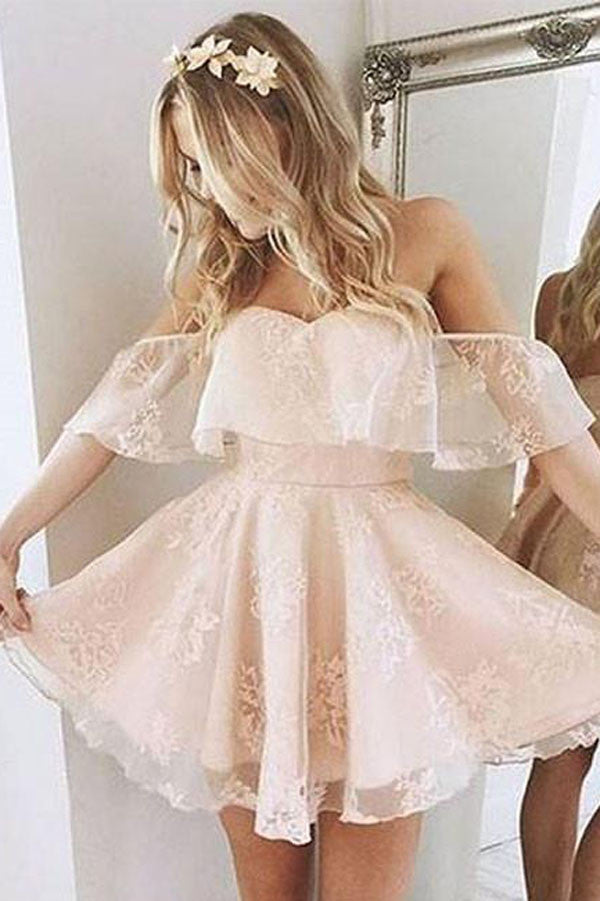 Cheap Tulle Lace Short Prom Dress, Cute Homecoming Dress for Teens