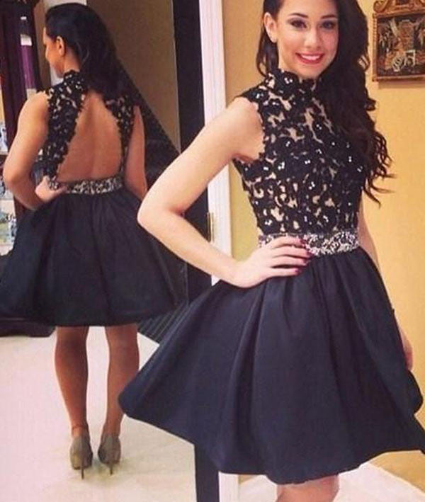 Black Homecoming Dress Short, High Neck Backless Short Prom Dresses Custom Size / As Picture Black Homecoming Dress Short, High Neck Backless Short Prom Dresses Custom Size / As Picture