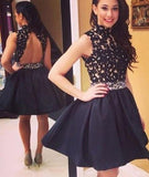 Black Homecoming Dress Short, High Neck Backless Short Prom Dresses, PH111