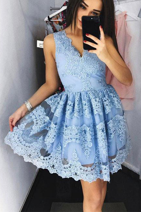 Cute Lace Blue Short Prom Dress,Cheap Fashion Homecoming Dress, PH115