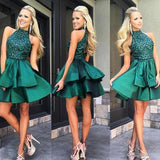 Green Halter Open Back Homecoming Dresses with Beading,Short Prom Dresses, PH121