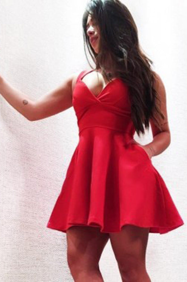 Red Satin A-Line Scoop Cheap Short Homecoming Dress with Pockets Promnova Red Satin A-Line Scoop Cheap Short Homecoming Dress with Pockets Promnova