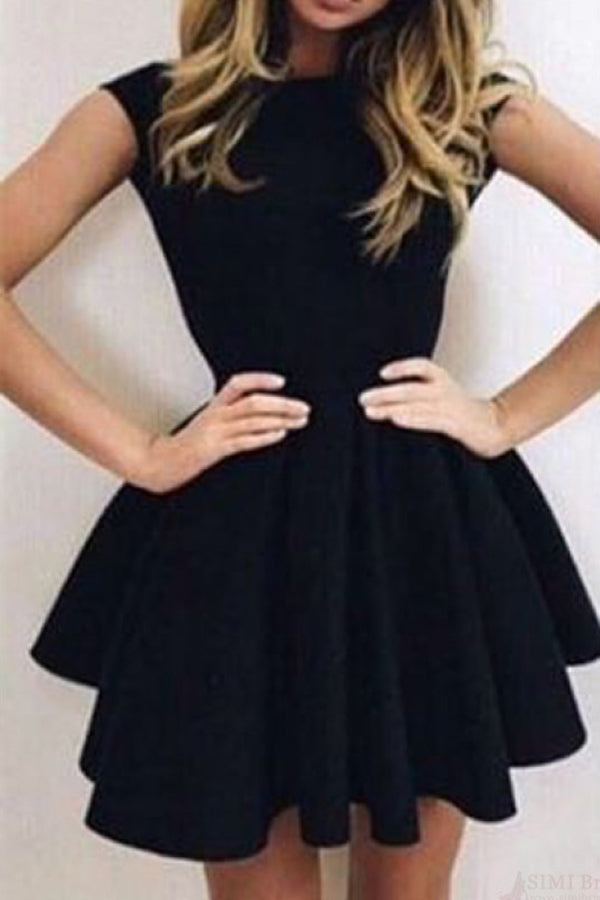 Black Short Homecoming Dresses, Round Neck Backless Cocktail Dresses US2 / Custom Color Black Short Homecoming Dresses, Round Neck Backless Cocktail Dresses US2 / Custom Color
