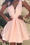 Pink Women Fashion Casual Dress, V-Neck Sleeveless Evening Party Dress, SH236