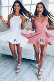 White Short Homecoming Dress, Round Neck A-Line Backless Prom Dress Short, SH237
